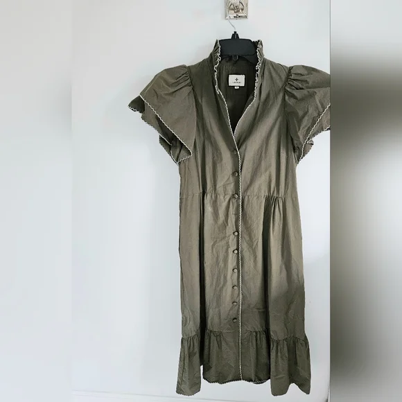 Tuckernuck Alice Olive Button-Down Midi Dress - Picture 2 of 5